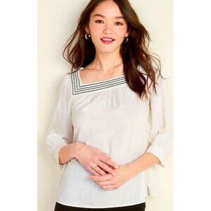 Old Navy Women's Rayon Relaxed Square-Neck Top Long Sleeve Stretch Size L White